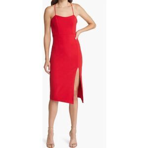 Lulus Get the Party Going Cocktail Bodycon Midi Dress Red Women's Size Large NWT